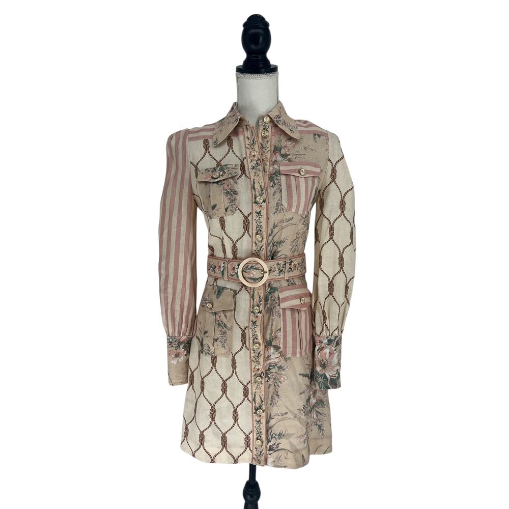Zimmermann Spliced Moonshine Patchwork Linen Shir… - image 2